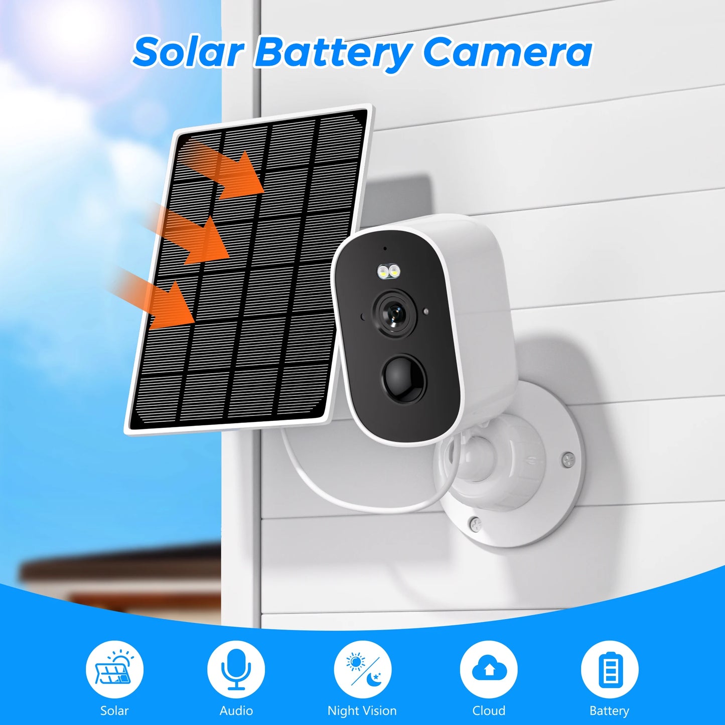 1080P WiFi Camera Solar Outdoor Wireless Battery Powered Bullet Security Camera PIR Motion Alarm Cloud Storage Two Way Audio