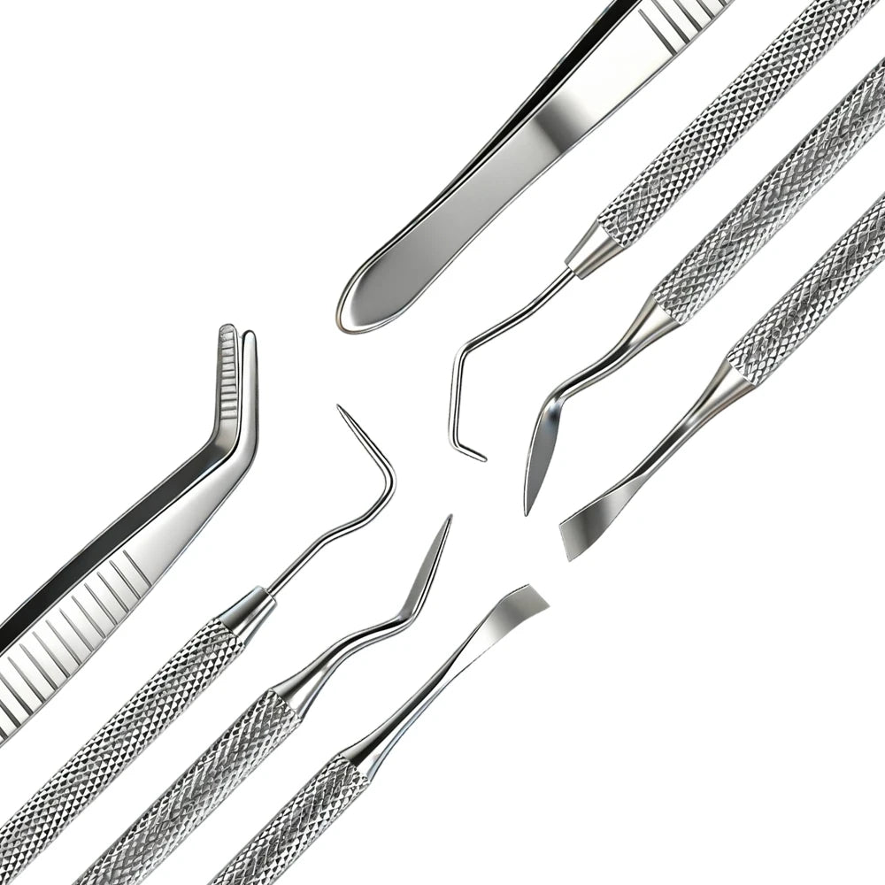 5PCS Mini Dental Oral Care Tool Set Cleaning Calculus Remover Tooth Stains And Tartar Stainless Steel Kit With Box Tweezers