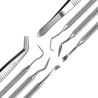 5PCS Mini Dental Oral Care Tool Set Cleaning Calculus Remover Tooth Stains And Tartar Stainless Steel Kit With Box Tweezers