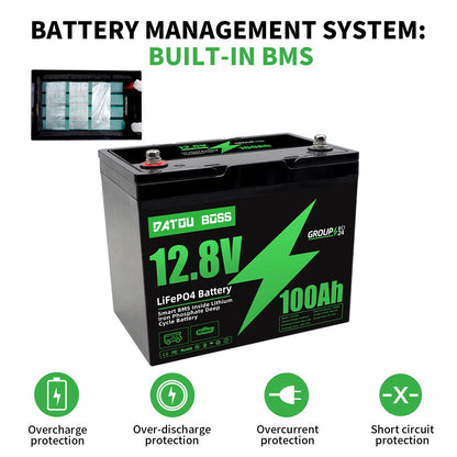 MFUZOP 12V 100Ah LiFePO4 Battery with Low-Temp Protection, Built-in 100A BMS, Max. 15000 Cycles, Perfect for Trolling Motors, RV