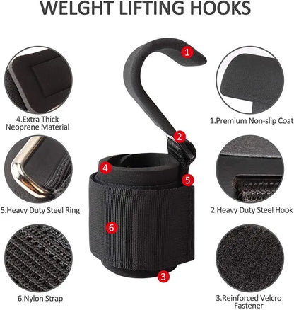 1PairWeight Lifting Hook Grips With Wrist Wraps Hand-Bar Wrist Strap Gym Fitness Hook Weight Strap Pull-Ups Power Lifting Gloves