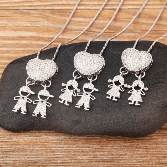New Trendy Classic Design Shiny Crystal Zircon Charm Boy/Girl Pendant Necklaces For Women Mother's Day Chain Choker Jewelry Gift