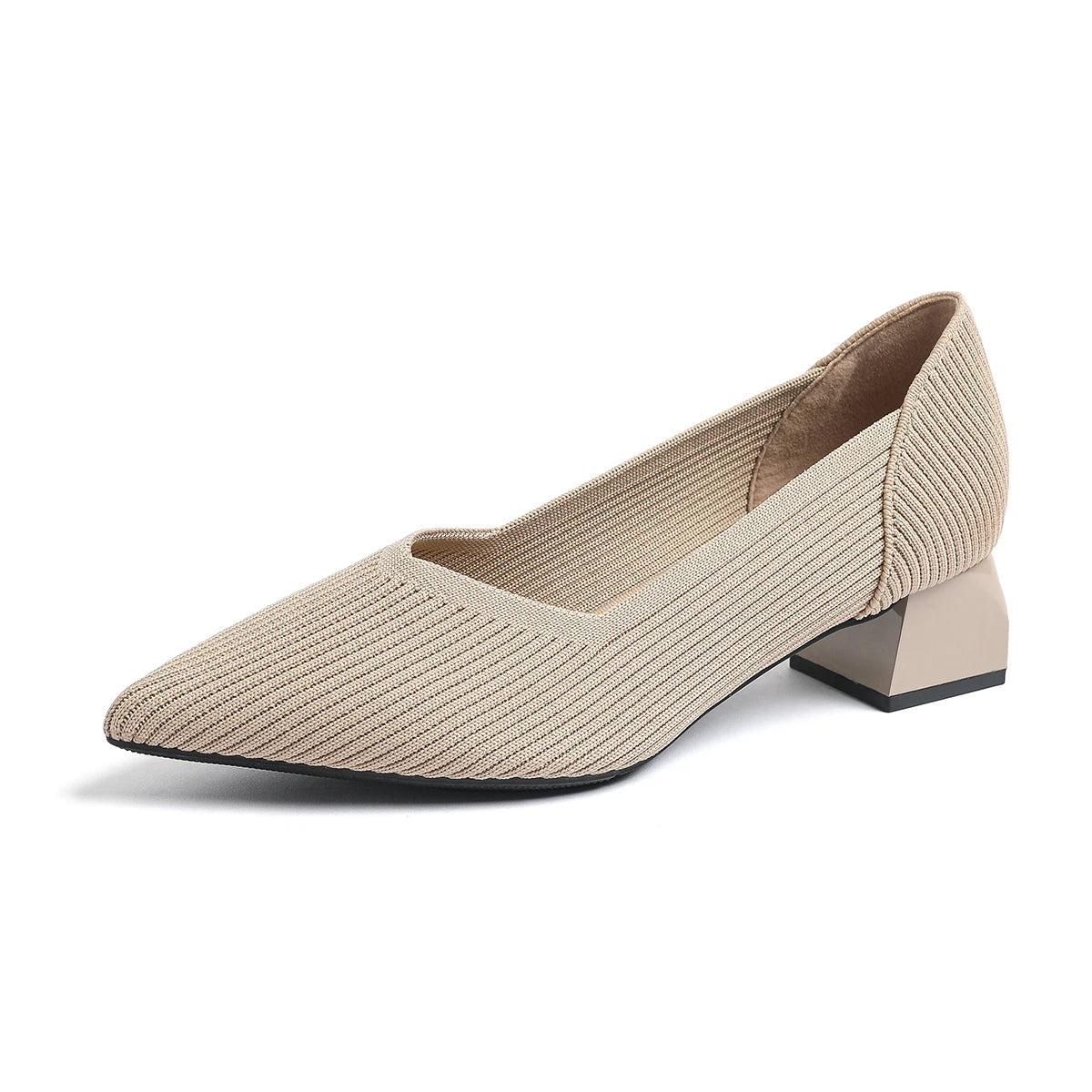 2025 New Women's High Heels Large 42/43 Fashion Pointed Anti slip Rubber Bottom Knitted Breathable Shoes