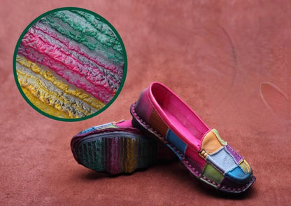 Koznoy 2.5cm Native Flats Shoes Women Natural Cow Genuine Leather Big Size Mixed Color Soft Soled Loafer Ethnic Moccasins Comfy