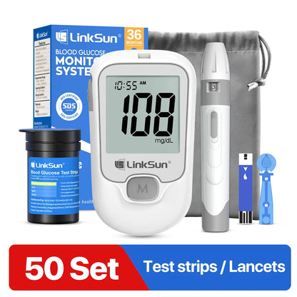 LinkSun G-425-3 Blood Glucose Meter Glucometer Full Set Medical Diabetes Blood Sugar Monitor Complete Kit Glucose Test Strips