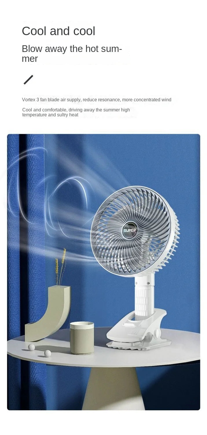 Portable Clip Fan USB Rechargeable 3-gears Wireless Electric Handheld Fan Clip Circulator Cooling Fan For Camping Desktop Office