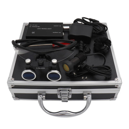 Dental Loupes Dental Magnifier Dental Lab Medical Loupes Magnification Binocular 2.5/3.5x420 Headlight Headlamp 5W Set Metal Box