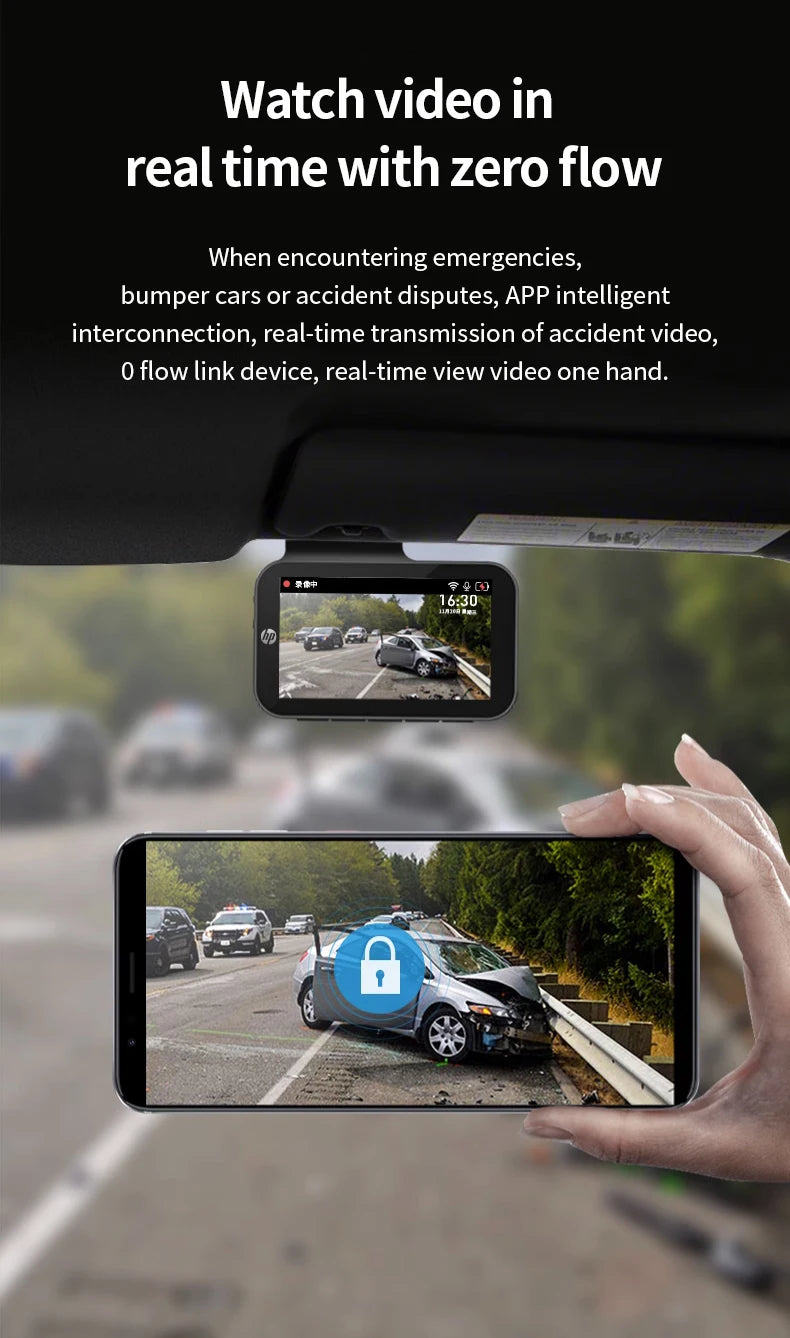 HP car camera F965 dash cam camera 2k UHD night vision WiFi video loop video parking monitoring car dashcam auto dashcam 1440P