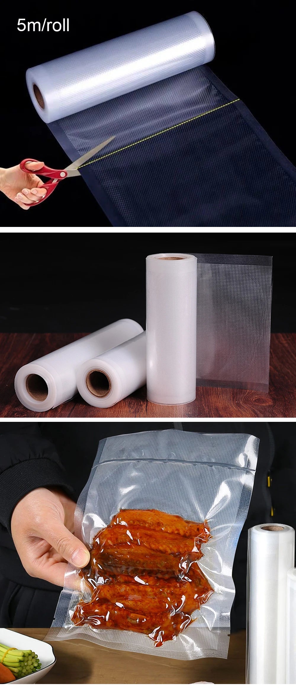 Food Vacuum Bags Sealer Storage Bags 5 Size For Kitchen Vacuum Sealer to Keep Food Fresh Saver Vacuum Packed Bags