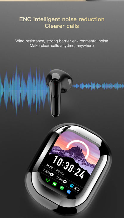 SE-ONE Smart Headphones LED Full-color Slide Touch Screen Support APP Information Receiving Wireless TWS Earbuds 300mAh