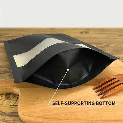 100pcs custom logo Wholesale Black Kraft Paper Stand up Pouch with Window Reusable Food Packaging Zip Lock Bag