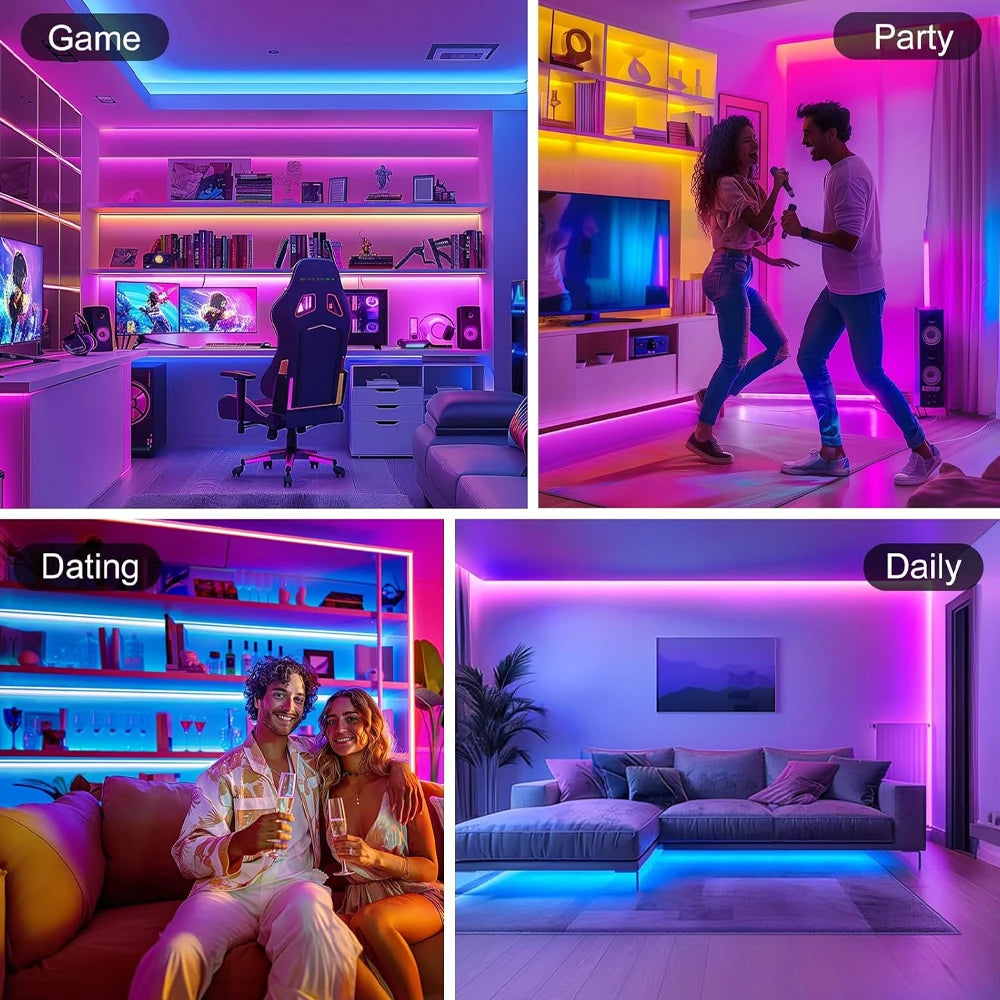 5m 10m 20m RGB+CCT LED Strip 24V 5050 Colorful+Dual White Flexible Dimmable Room Decor Party Light 2.4G RF Touch Panel Remote