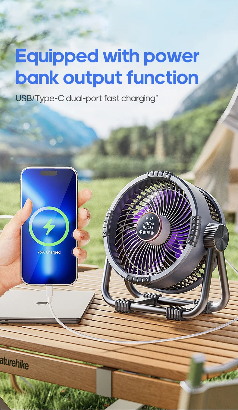 Multifunctional 6 in 1 Outdoor Camping Fan 20000mAh Desktop Air Circulator Wireless Ceiling Electric Fan with Hook and LED Light