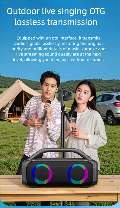 Karaoke Machine for Adults, Portable Bluetooth Speaker with 2 Wireless Microphones, Portable PA System with Disco Lights