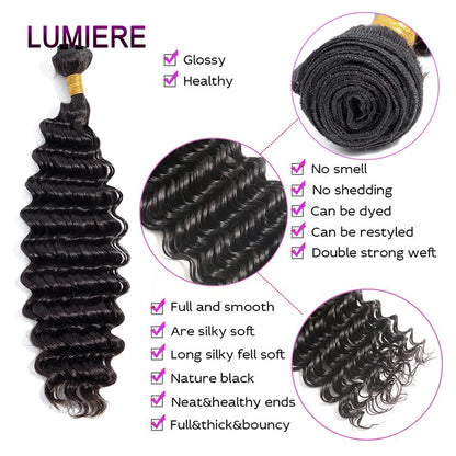Deep Curly Wave Human Hair 3/4  Bundles Deal Malaysian Hair Weaves 100% Virgin Rew Human Hair Extensions Double Weft Wholeasle