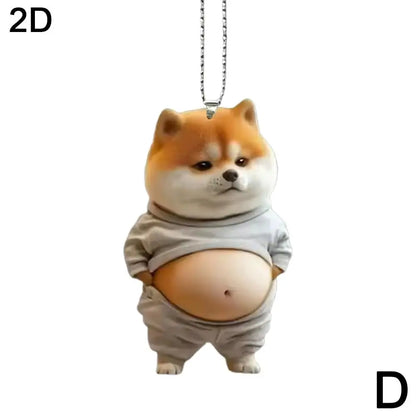 Fat Puppy Keychain 2D Flat Acrylic Cartoon Dog Ornament Car Mirror Backpacks Hanging Pendant For Home Decor