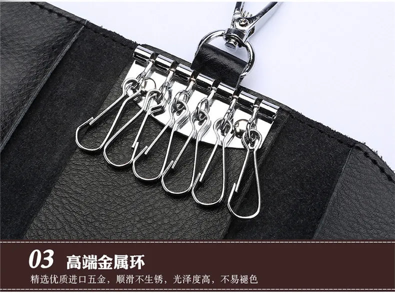 New Genuine Leather Keychain Men Key holder key organizer Pouch Car Key pouch Wallet Housekeeper Key Case Mini Card Bag