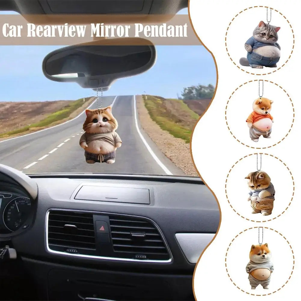 Fat Puppy Keychain 2D Flat Acrylic Cartoon Dog Ornament Car Mirror Backpacks Hanging Pendant For Home Decor