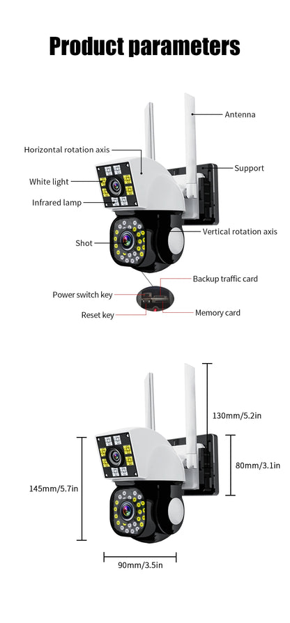 Neye 4K/8MP Wireless WiFi Camera 1080P Dual Lens Dual Screen Outdoor Home Head IP Camera CCTV Dual Lens Security Camera