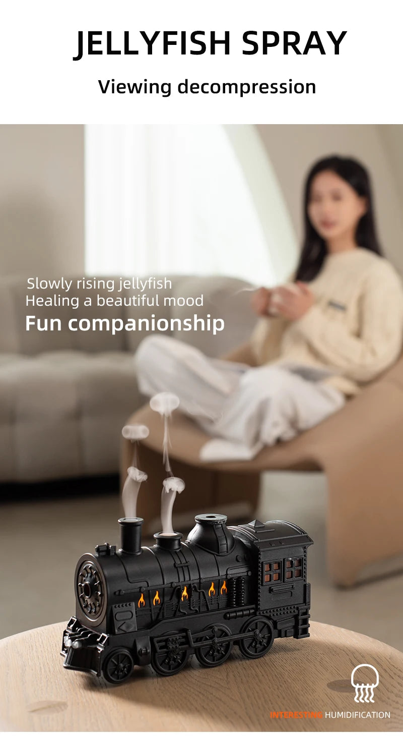 Retro Mini Train Shape Aromatherapy Essential Oil Diffuser Ultrasonic Cool Mist Air Humidifier with Lamp Aroma Difusor Atomizer