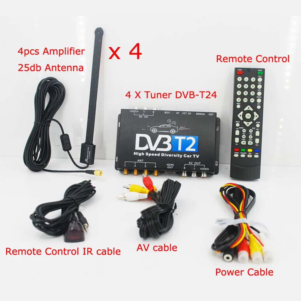HDTV Car DVB-T2 DVB-T MULTI PLP Digital TV Receiver automobile DTV box  With 4 Tuner Antenna