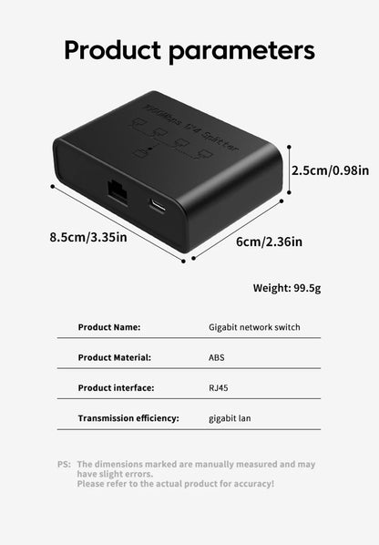 100/1000Mbps Gigabit Ethernet High Performance Smart Switch 5 Ports Network Connector For USB Cable RJ45 Splitter Adapter Office