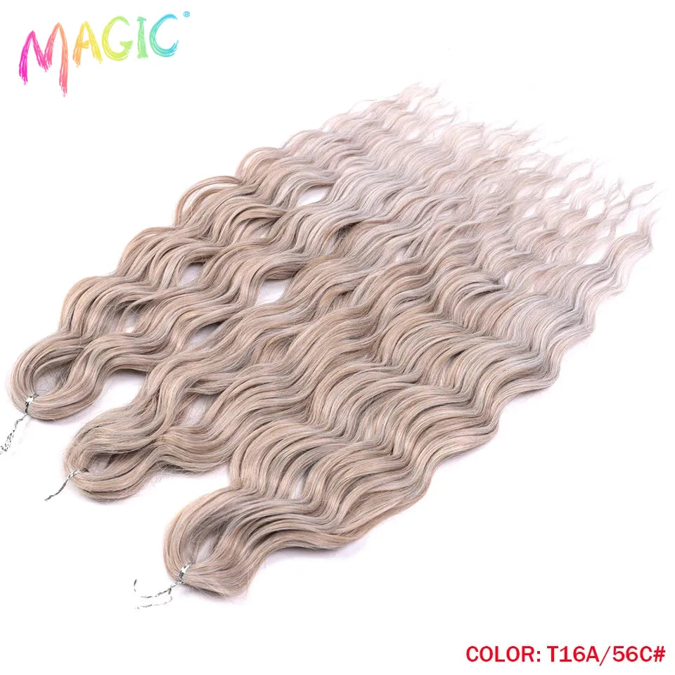 Anna Synthetic Hair 24 Inch Water Wave Braiding Hair Extensions Ombre Blonde Deep Wave Afro Curl Twist Crochet Hair for Women