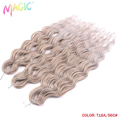 Anna Synthetic Hair 24 Inch Water Wave Braiding Hair Extensions Ombre Blonde Deep Wave Afro Curl Twist Crochet Hair for Women