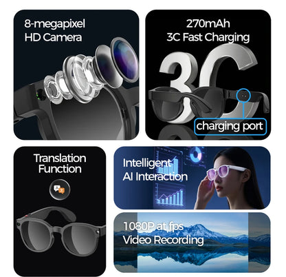 2026 New AI Smart Glasses AI Translation 8MP HD Camera 4K Shooting Image Bluetooth Call Recording Music Smart Sunglasses