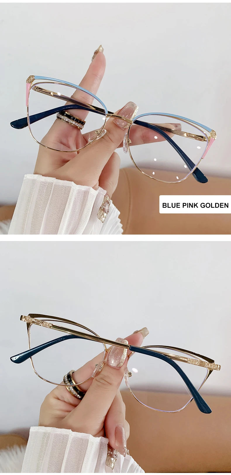 CAIDERONI Trend Cat Eye Women Fashion Anti Blue Light Metal Glasses Butterfly Customized Lens Reading Glasses Women Myopic 25062