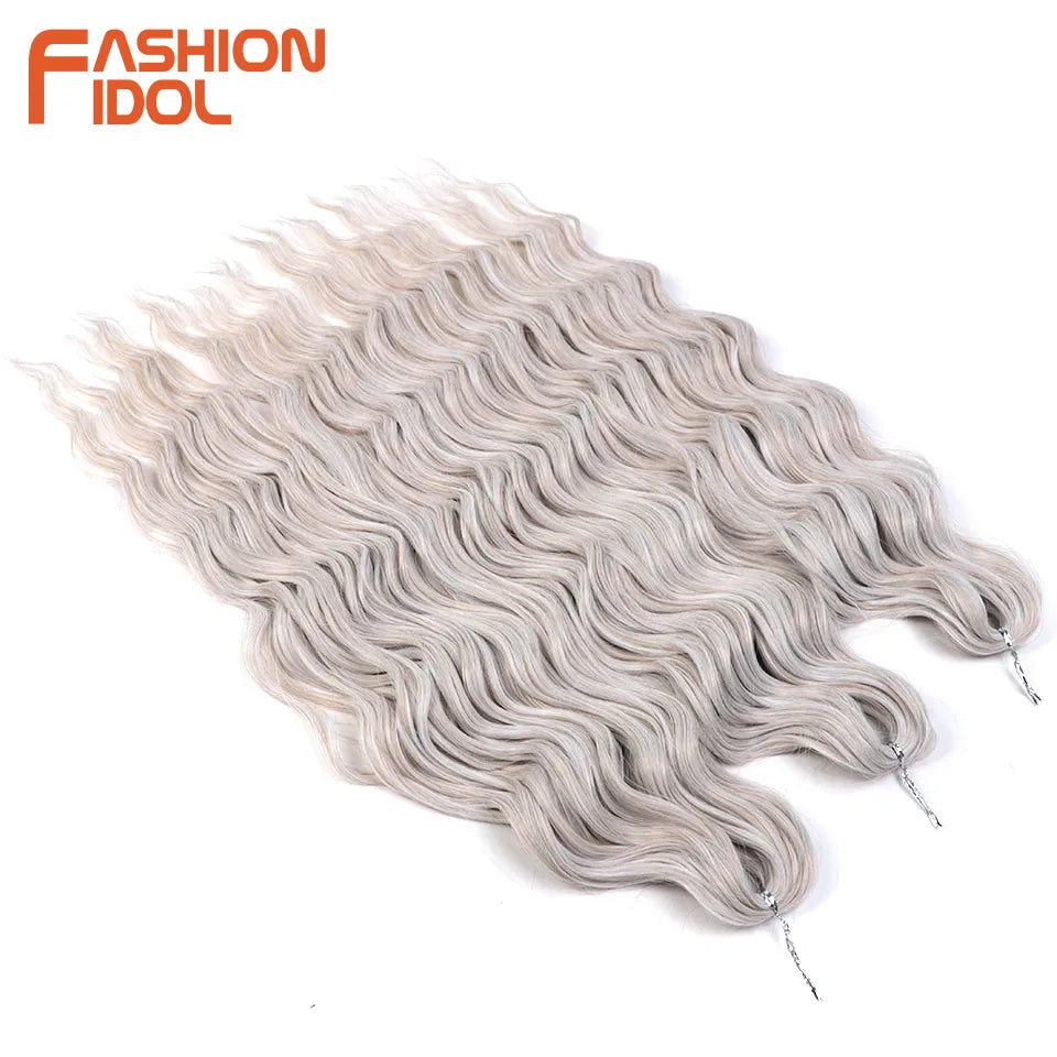 FASHION IDOL 24Inch Crochet Hair Synthetic Water Wave Braiding Hair Extensions Ombre Rainbow color Fake Hair Deep Wave Curl Hair