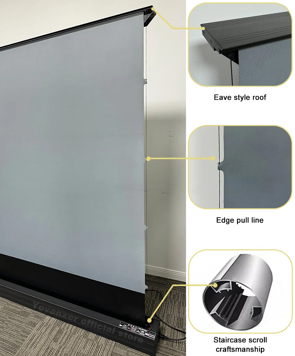 2025 New 120 inch ALR Rejecting Motorized Electric Tab Tension Floor Rising Projector Screen Square Shell  for UST Projector