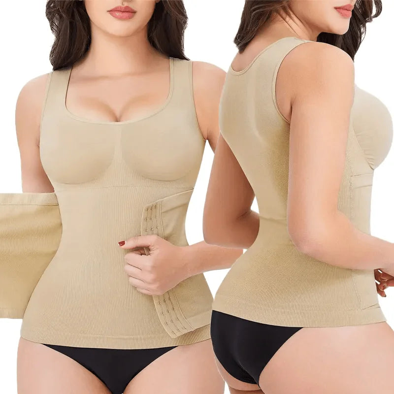 1PC Highly Elastic Women'S 3in1 Camisole Seamless Waist Trainer Removable Bra Pad Hook Adjustable Tummy Control Shaping Tank Top