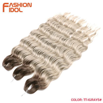 Anna 24 Inch Synthetic Hair Water Wave Braiding Hair Extensions Ombre Blonde Deep Wave Afro Curl Twist Crochet Hair for Women