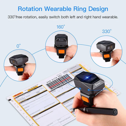 Eyoyo EY-016 Finger Ring Barcode Scanner Mini Wearable 3-in-1 USB Wired & 2.4G Wireless QR Reader for Store Warehouse Scanning