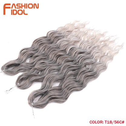 Anna 24 Inch Synthetic Hair Water Wave Braiding Hair Extensions Ombre Blonde Deep Wave Afro Curl Twist Crochet Hair for Women