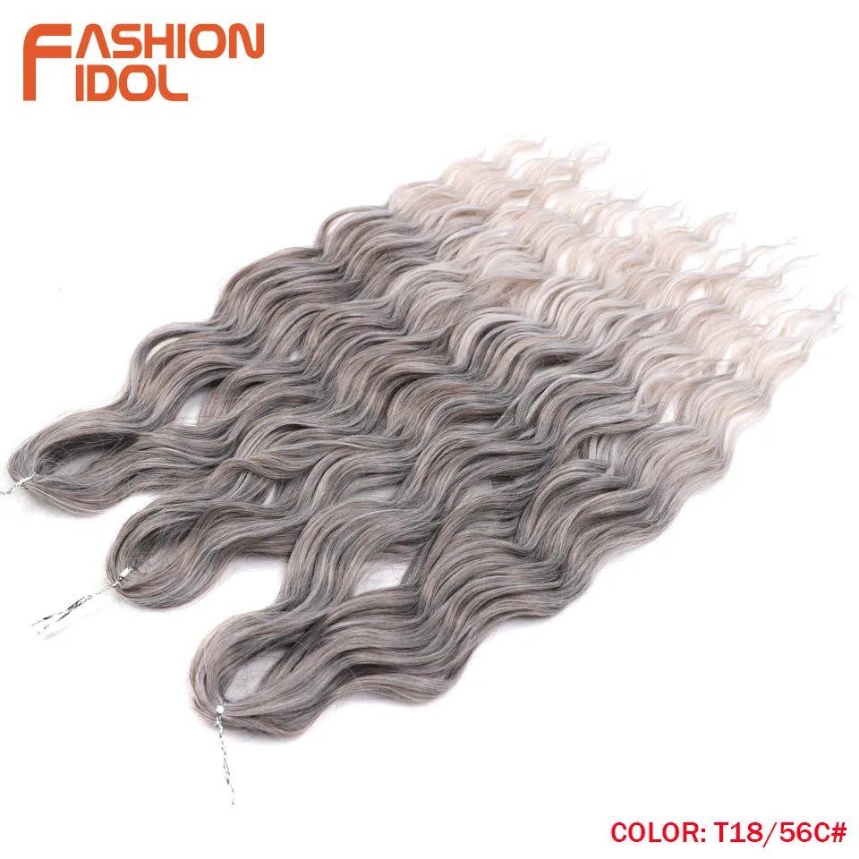 FASHION IDOL 24Inch Crochet Hair Synthetic Water Wave Braiding Hair Extensions Ombre Rainbow color Fake Hair Deep Wave Curl Hair