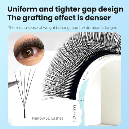 Yelix Narrow 5D Lashes Smaller Spacing 5D W Shape Eyelash Extension Premade Natural Soft Small Fan Mesh Volumen Lashes