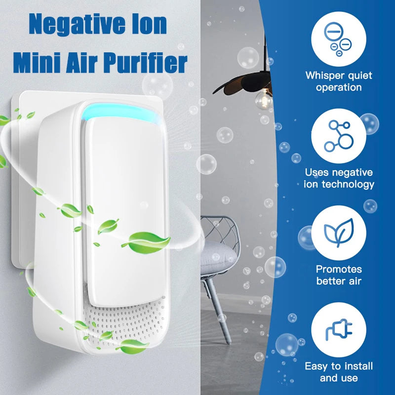 Negative Ion Mini Air Purifier Whisper Quiet Operation Plug In Air Cleaner Fresher For Pet Kitchen Smokers Toilet Bathroom