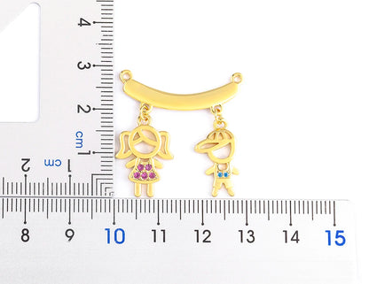 Nidin Exquisite Gold Plated Mom Daughter Necklace Girl Boy Pendant Chain Choker Cubic Zirconia Jewelry Mother's Day Gift