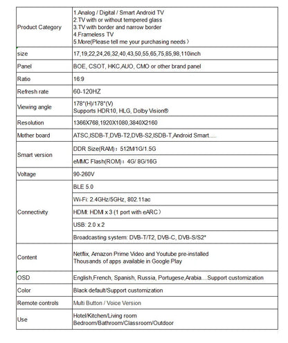 22-24 Inch Intelligent Network TV With TV Function LED Television Home Appliances IPS 1920*1080 Resolution PAL\NTSC\SECAM