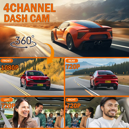 Dashcam for cars 4 Channel Black Box WiFi Driving Camera FHD 1080P Night Vision Loop Recording add Hardwire kit car accessories