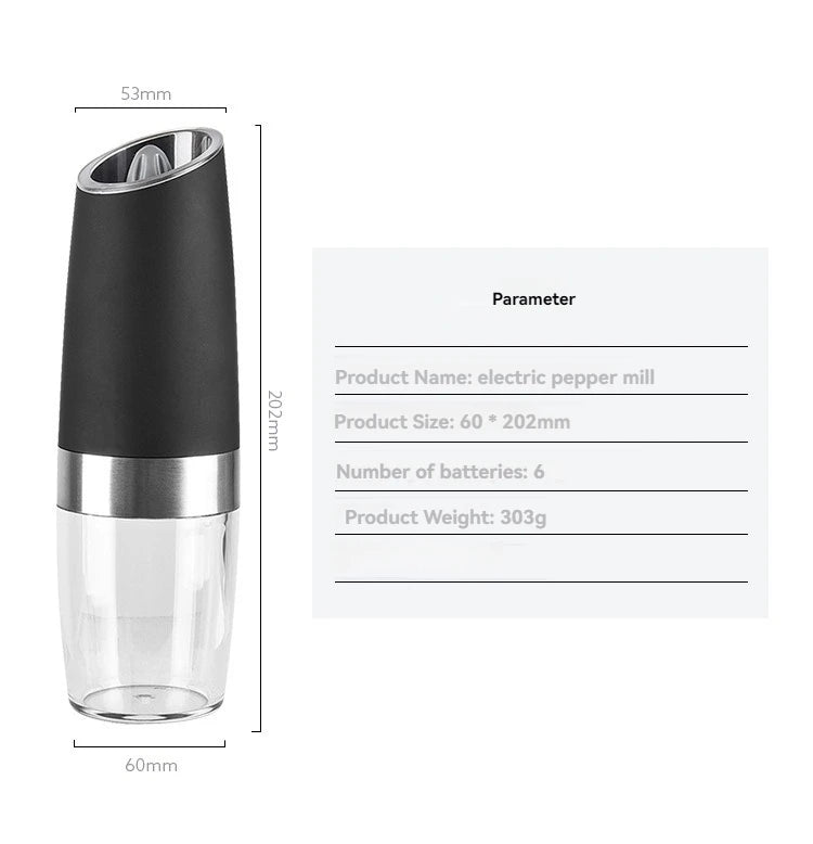 Electric Pepper Mill Stainless Steel Automatic Gravity Induction Salt and Pepper Grinder Adjustable Coarseness Grinder Tools