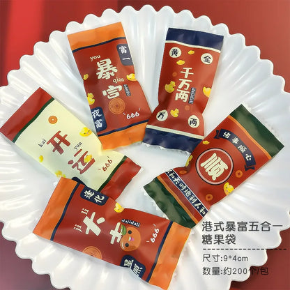 200Pcs 9x4cm Happy New Year Nougat Candy Sugar Bags Handmade DIY Gift Plastic Machine Sealed Packing