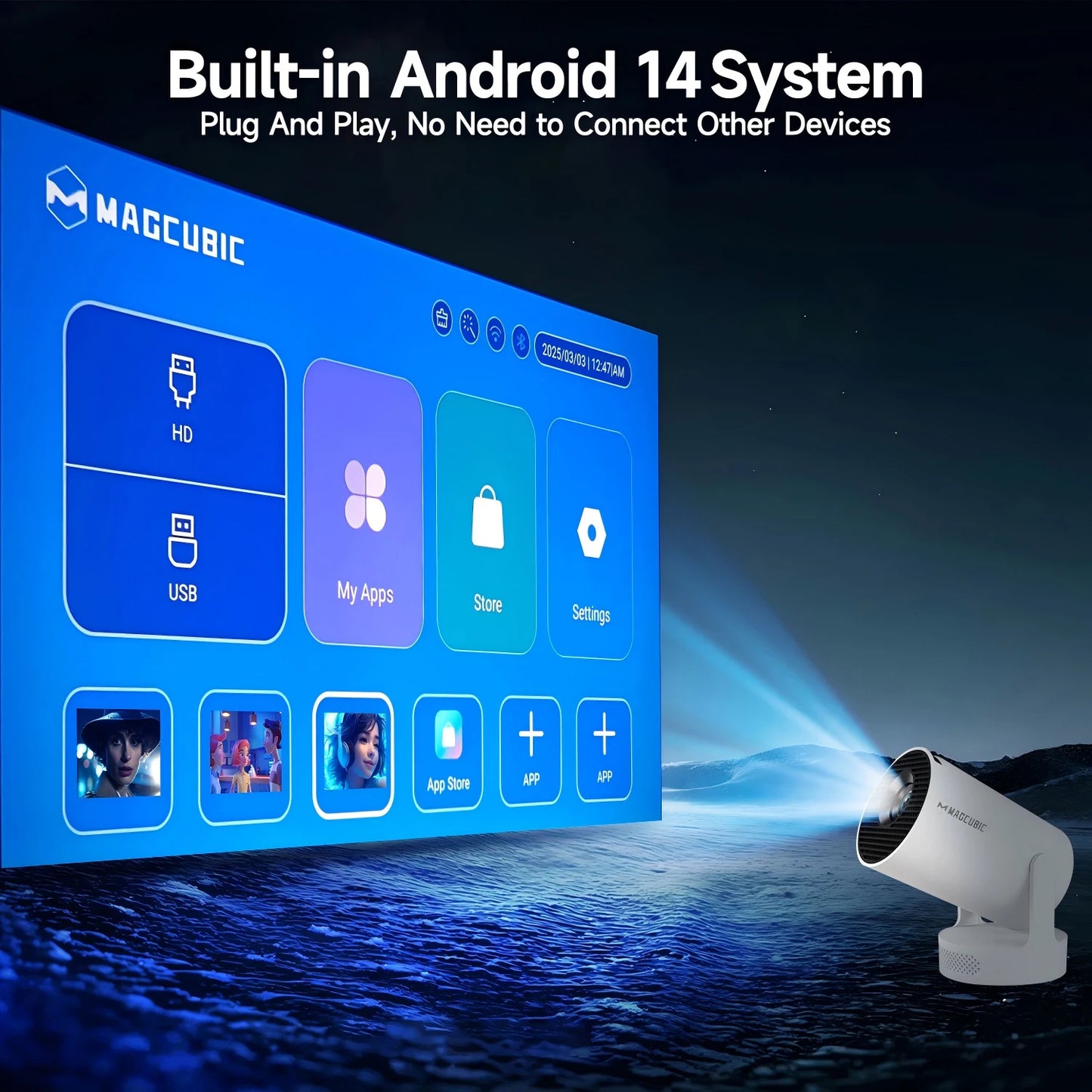 Magcubic 8K HY300 Pro + Projector Built in 5W Speaker 1280*720P Android 14 8000 Lumens Wifi6 BT5.4 Outdoor Portable Projector