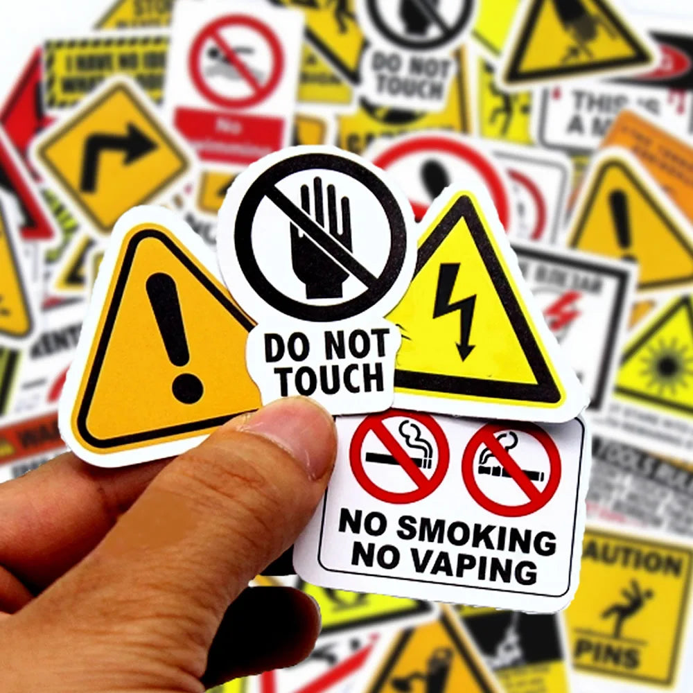 10/50/100PCS Warning Pattern Sign Stickers Pack DIY Skateboard Motorcycle Suitcase Stationery Decals Decor Phone Laptop Toys