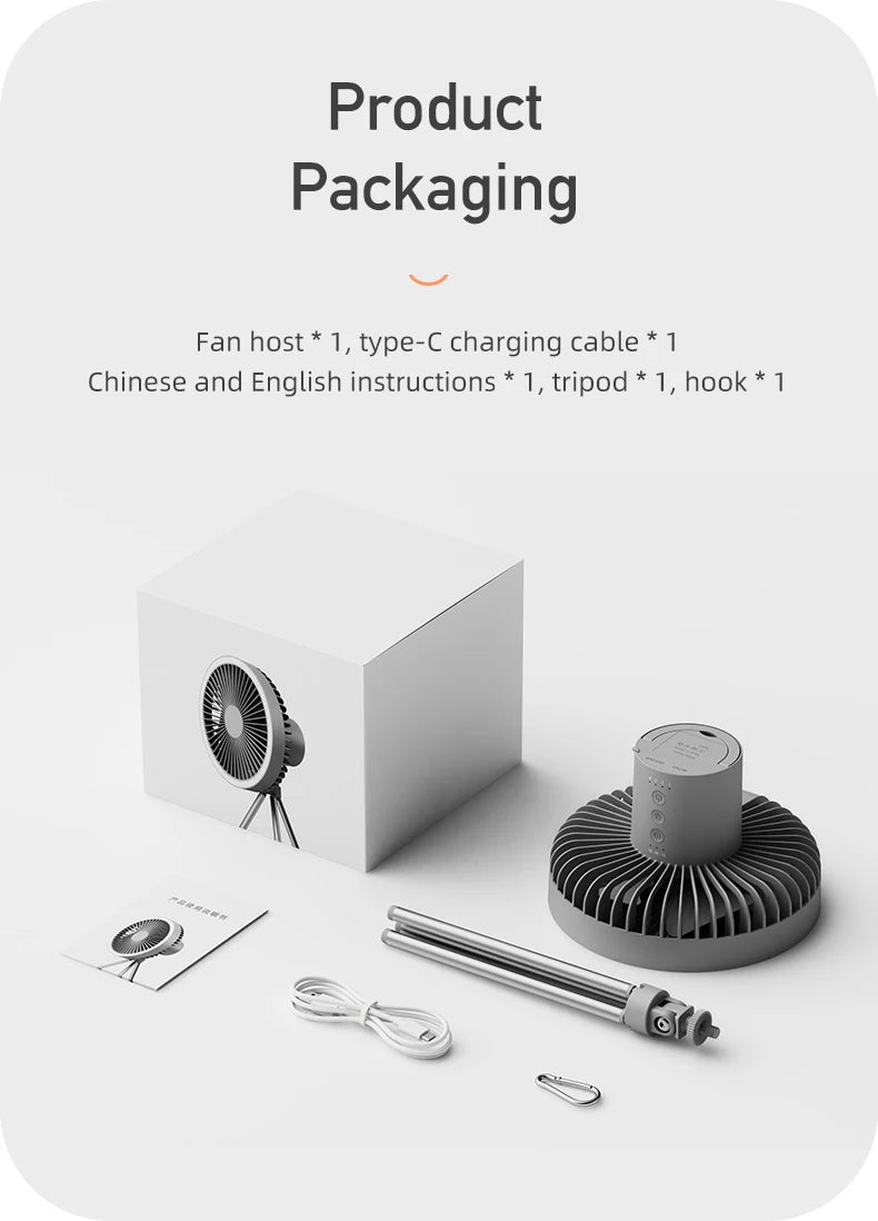 DQ212 Air Cooling Fan USB Chargeable Desk Tripod Stand with Night Light Portable Outdoor Camping Ceiling Fan Home Appliances