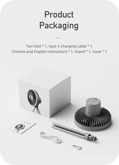DQ212 Air Cooling Fan USB Chargeable Desk Tripod Stand with Night Light Portable Outdoor Camping Ceiling Fan Home Appliances