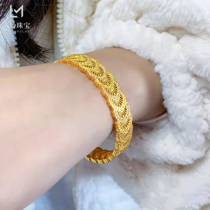 9999 24K real gold phoenix feather silk hollow bracelet wide-face open buckle to send girlfriend gifts to mother on Mother's Day