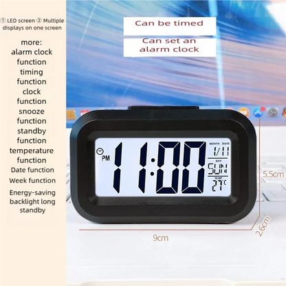 Smart Digital Alarm Clock Black White LCD Display with Temperature Calendar Timer Led Light for Bedroom Office (Without Battery)
